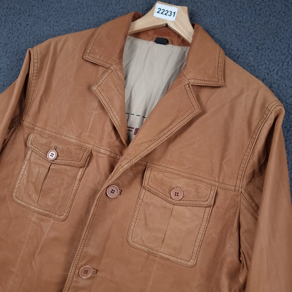 Vintage LE FROG Leather Jacket Mens M Medium Tan Brown Safari Hunting - Image 2 of 4