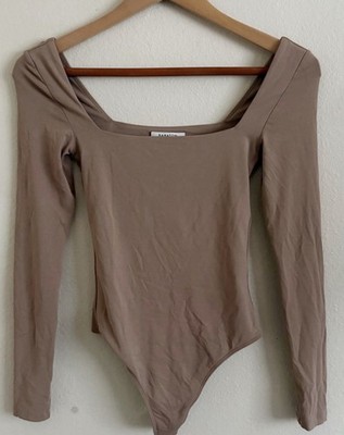 Aritzia Babaton Contour Brown/Tan Square Neck Long Sleeve Bodysuit Size XS