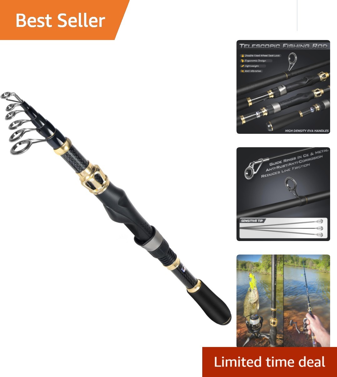 Ambidextrous Fishing Rod Kit with Carrier Bag &ndash; Exceptional Sensitivity & Power