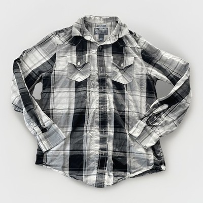 American Rag Long Sleeve Plaid Button Down Shirt Mens S Black White Y2K Cowboy