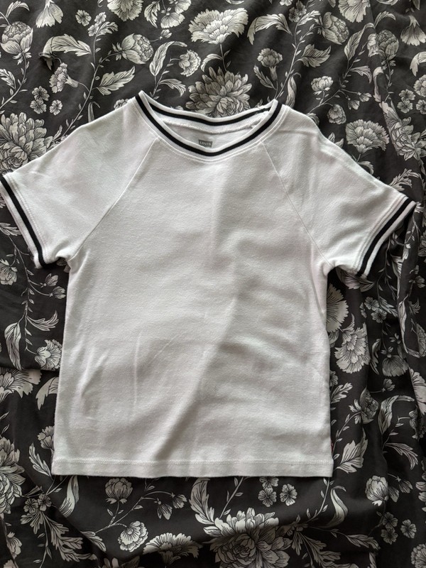 Levi's Girls Solid Ringer T-Shirt White/Black Crew Neck Short Sleeve S/P/CH