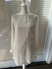 Guess By Marciano Cream Ivory Embellished Beaded Pearl  Mini Shift Dress Size XS
