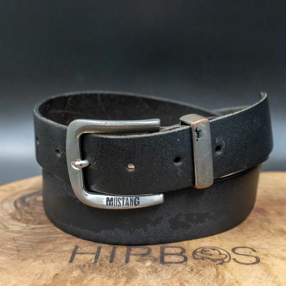 Mustang Hombres Cinturón Vintage Cuero Cinturón Jeans Cuero Cinturón Negro Ta... - Imagen 2 de 4