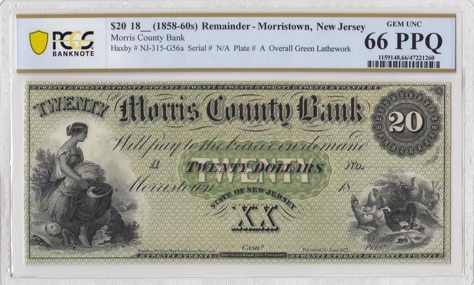 1858-60 STATE OF NEW JERSEY "MORRISTOWN" $20 **X-RARE** (( PCGS 66 PPQ )) - Image 3 of 4