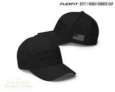 Dark MAGA Hat Flex fit Trump Cap Black MAGA Hat, Black Embroidery, L/XL