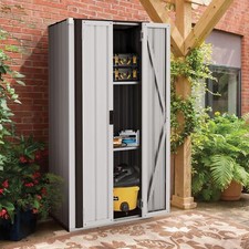 Outdoor Storage Cabinet W/ Adjustable Shelves Lockable Metal Garden Storage Shed