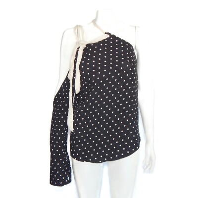 MONSE Cold Shoulder Black Polka Dot Blouse Silk Top size 0 - $790 - 614