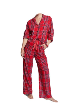 Victoria's Secret Pajama PJ Flannel Plaid Red Cozy Long Size Large New
