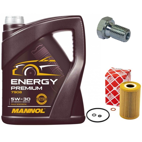 MotoröL Set 5W-30 5 Liter + ÖLfilter + ÖLablassschraube FüR Bmw 3Er 318Is 136 Ps-image