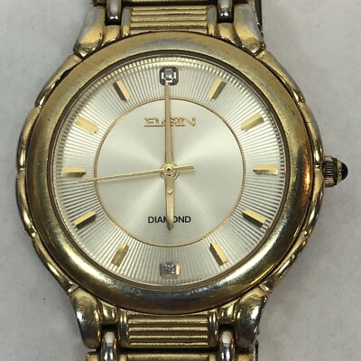 Elgin Men's Gold Tone Diamond Wristwatch FG159 Works | eBay