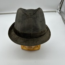 Vintage Fedora Swede like material, 100 polyester Brown Stripe SM/MED