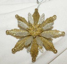 Silver and Gold Glittered Snowflake Christmas Ornament 4.25" Plastic