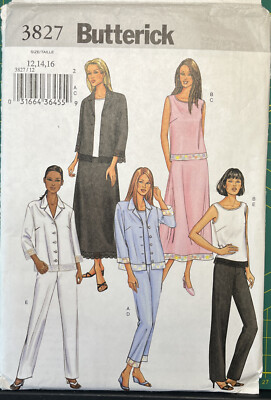 BUTTERICK 3827 MISSES JACKET TOP SKIRT PANTS PATTERN SIZE 12 14 16 ...
