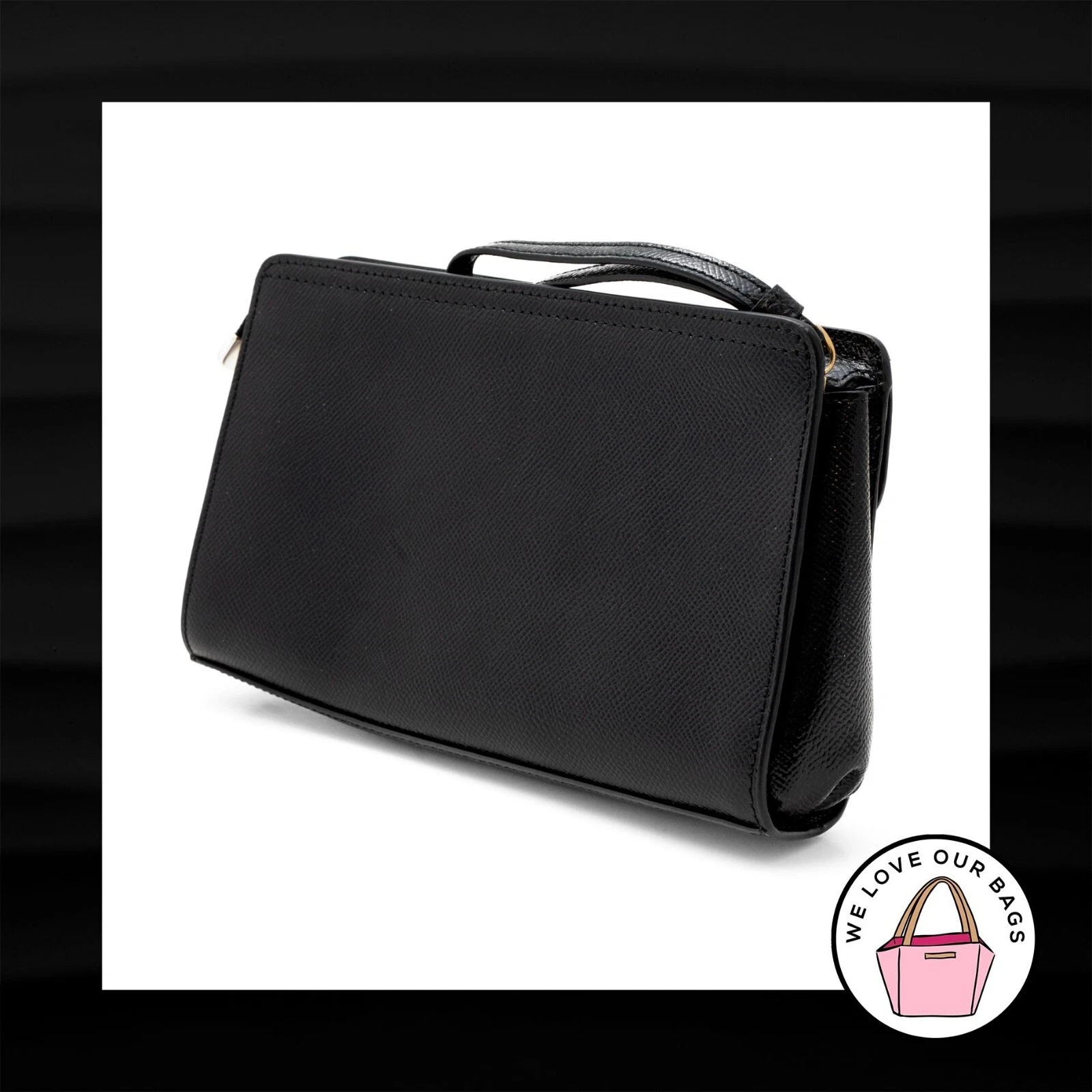 Borsa da polso Coach nuova $275 grande FLAP CLUTCH nera pelle incrociata ottone