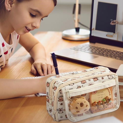 Capybara Pencil Case Portable Cute Stationery Pen Case Zippered Office Supplies - Picture 6 of 12