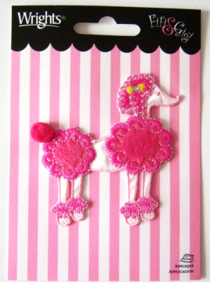 Wrights Fifi & Gigi Poodle Hot Pink/Black 2 3/4'' x 3'' Iron On Applique wp-186b