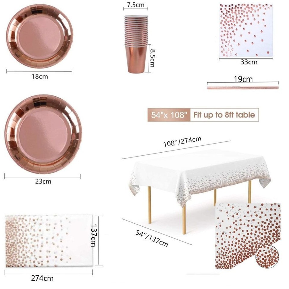 For Wedding/Birthday Party Rose Gold Plates Straws Cups Disposable