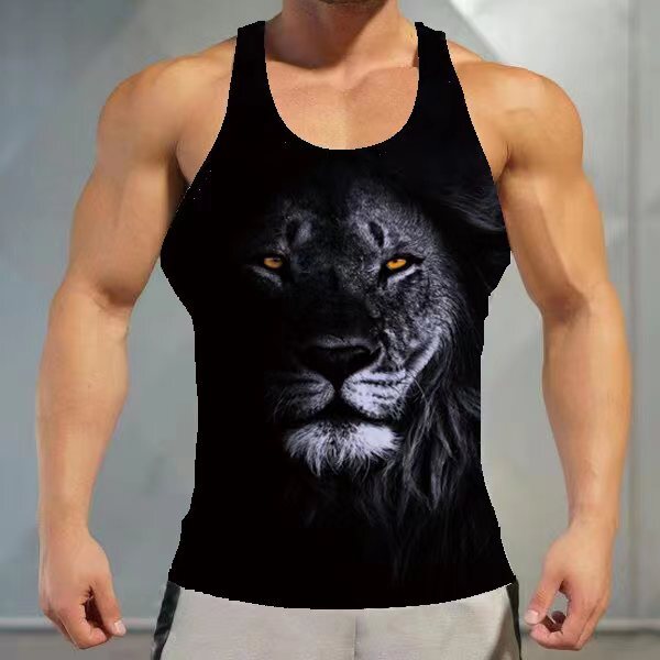 Tank Top Men's Vest T Shirt Lion Gaze Black Muscle Workout Silky Soft Sleeveless-image