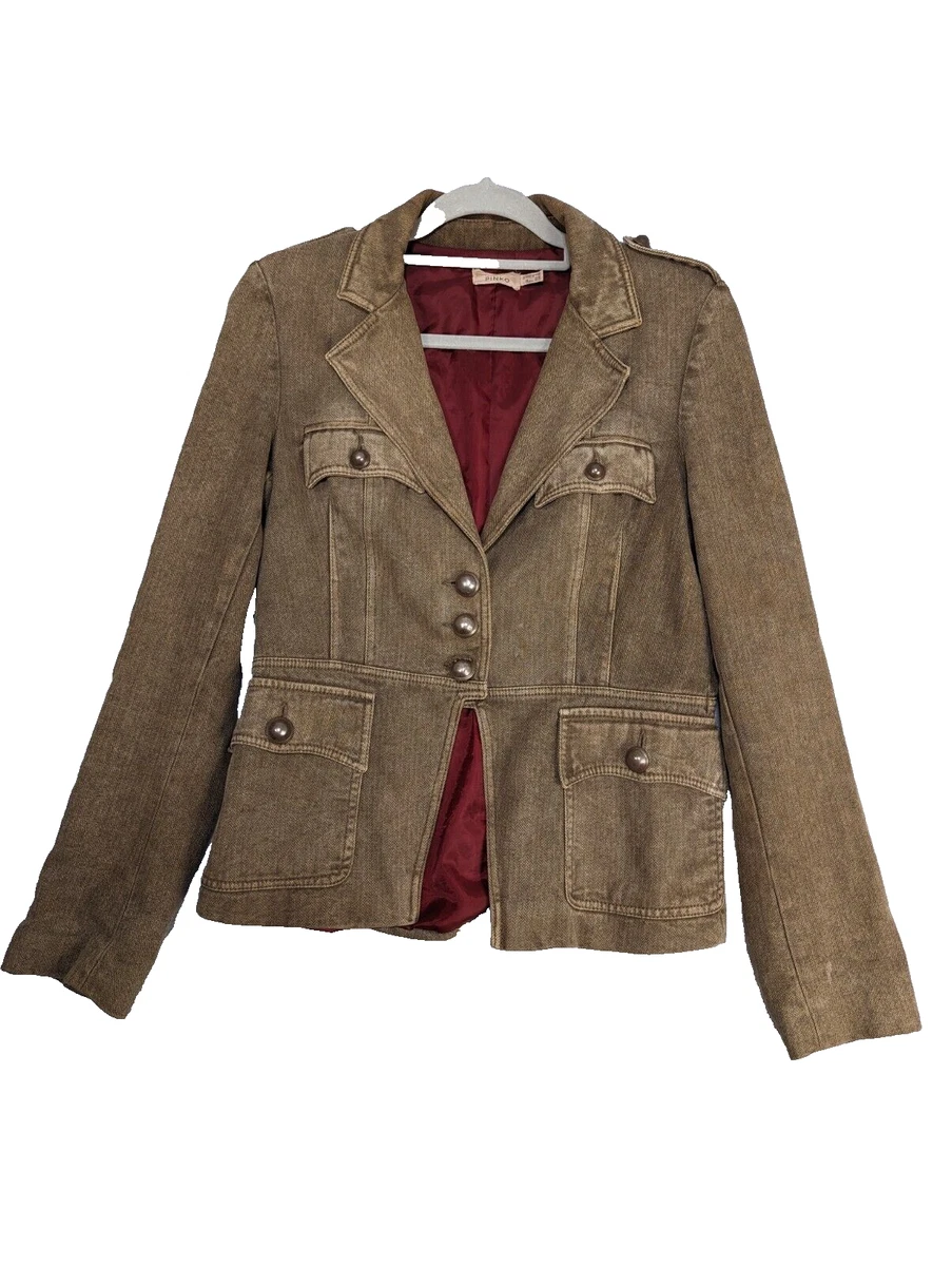 Pinko Ladies Denim Jacket Brown Size 12 Military Faded Khaki
