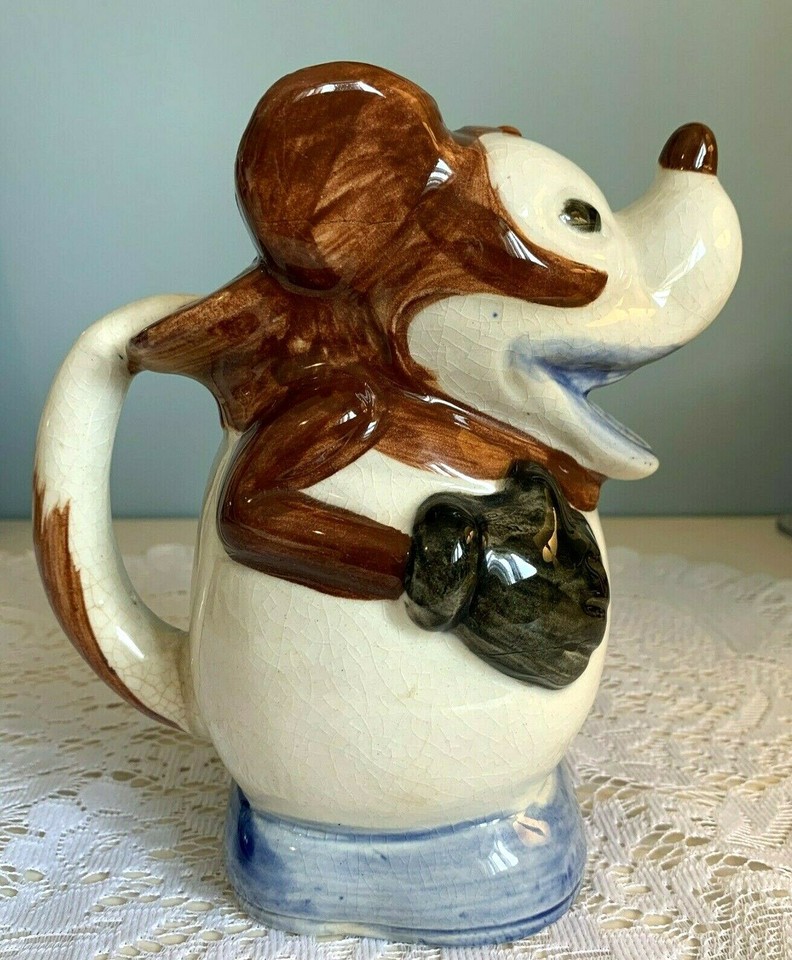 Vtg.Mickey Mouse 7" Tall16 oz. Pitcher/Creamer/JugRare Brown/Blue