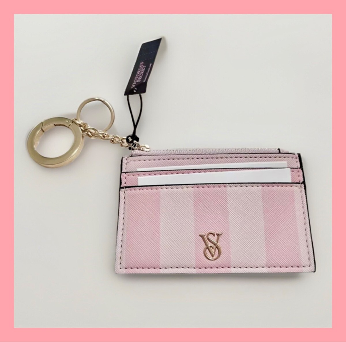 Victoria's Secret Zipper Card Case Wallet Keyring Signature Iconic