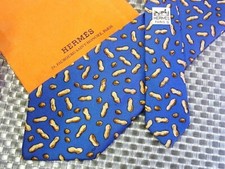 HERMES Neck tie Silk Navy Blue Logo japan seller N1220 43 Made in France