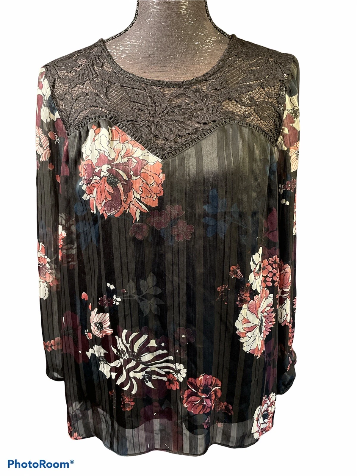 Camicetta Alyx donna taglia L nera rosa fiorita poliestere pizzo