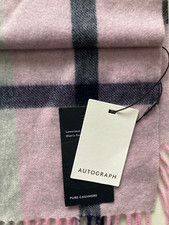 Stunning BNWT M&S Autograph multi coloured checked fringed pure cashmere scarf