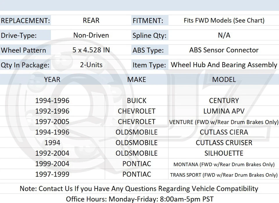 [TRASERO (cantidad 2 piezas)] Conjunto de buje de rueda para Chevrolet Lumina 1992-1993 APV FWD Foto 2 de 4