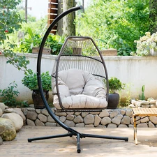 Egg Hammock Basket Chair Hanging Swing Chair UV Resistant Cushion with Stand