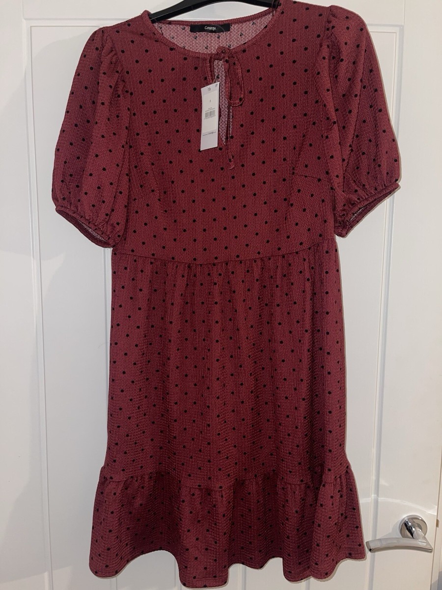 Asda Dresses George Polka Dot Dress Cream Spotty Ruched Front