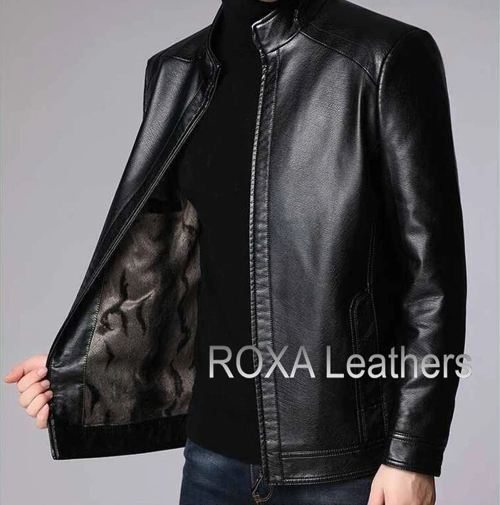 Mens plain leather jacket sale