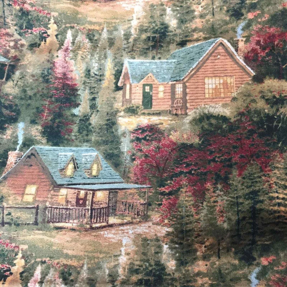 1/2 Yard David Textiles Fabric Cotton Quilt Thomas Kinkade Log Cabin Tree Fall H - Image 3 of 4
