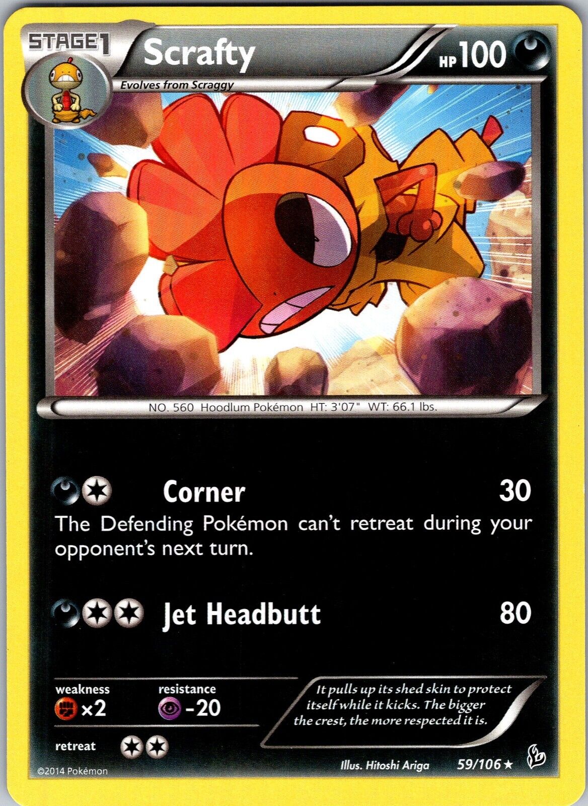 Pokemon TCG Scrafty XY Flashfire 59/106 Regular Rare Card NM