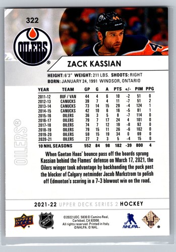 2021-22 Upper Deck #322 Zack Kassian Edmonton Oilers - Picture 2 of 2
