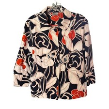 Chico's Floral Print Two Button-Up Jacket Bold Design Pockets Size 1 8-10 VTG
