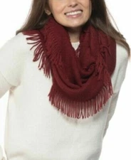 INC Women's Circle Scarf Berry Infinity Loop Fringed Infinity Scarf Wide FUL703