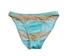De La Mer AT LOW RISE Blue Tan Striped Swirl Flower Swim Junior's Bikini Bottoms