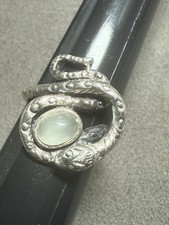 Sterling Silver Snake Coil Wrap White Quartz Designer Signed Ring Unisex Vintage