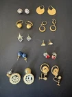 10 Pair Vintage Costume Jewelry Earring Lot Rhinestone Stud Dangle Clip Gold