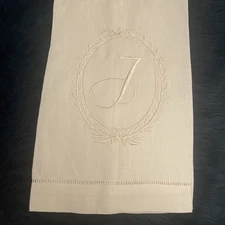 Set Of 2 “J” MUDPIE 100% Toile The Guild LLC Linen Monogrammed Hand Towel