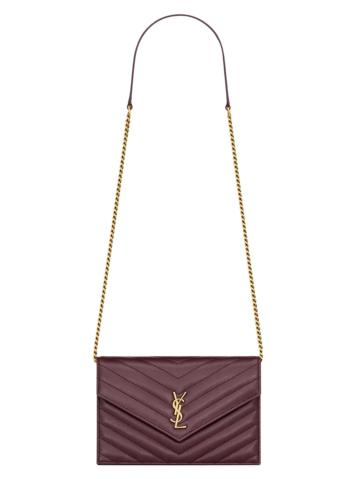 Authentic Saint Laurent Cassandre Envelope Chain Wallet Grain De Poudre Leather