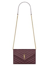 Authentic Saint Laurent Cassandre Envelope Chain Wallet Grain De Poudre Leather