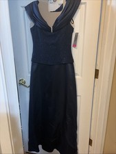 Patra Dress Navy Shimmer Shine Satin Mother Of Bride Formal 8 Sweetheart Neck NW