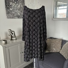 Black Silver Sparkly Lurex Weave Patterned Round Neck Long Sleeve Swing Dress 18