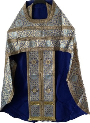 Orthodox Priest Vestment 7 Set |Blue & Gold| High Collar  - Size Medium to Large
