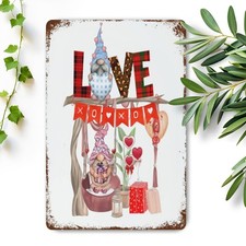 Whimsical Gnome  Heart Metal Sign: Rustic Farmhouse Hanging Decoration Gift