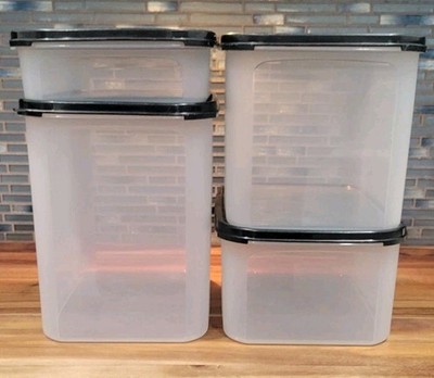 Tupperware Modular Mates Black Rectangular 4 Pcs 1, 2, 3, 4 Storage Prepper NICE