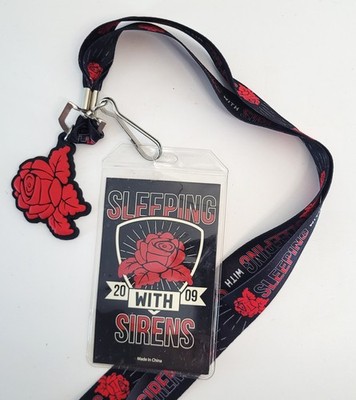 Sleeping With Sirens Lanyard ID Holder Rose Logo Tag NOS Band Merch