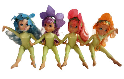 Mattel Fairytopia Petal Pixies Fairy Dolls Miniature 5'' Green Bodies Lot Of 4